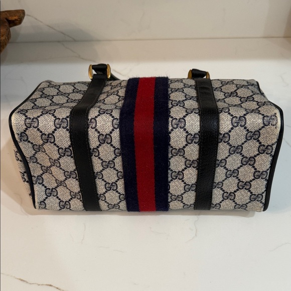 Vintage Gucci Beige and Navy Satchel with Red and Blue Stripe - Picture 5 of 10